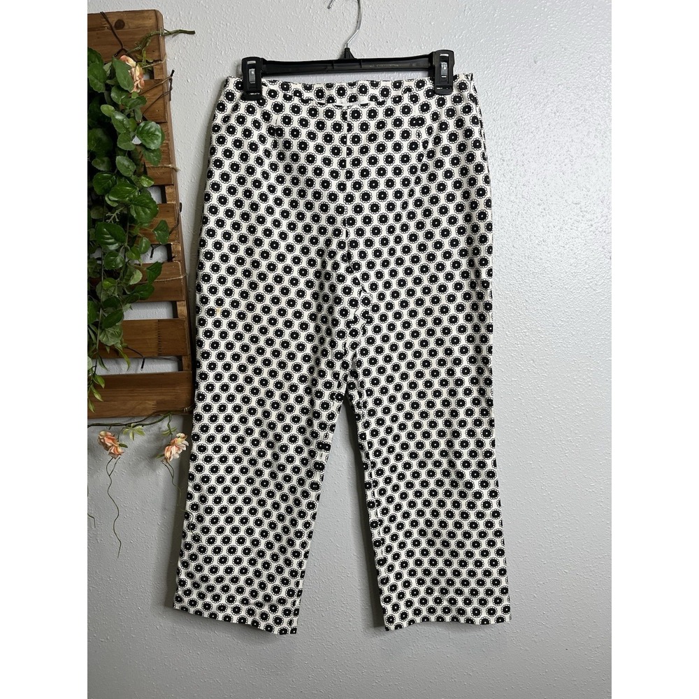Chicos Black White Floral Wide Leg Crop Pants Size .5  Womens  Resort  Vacation